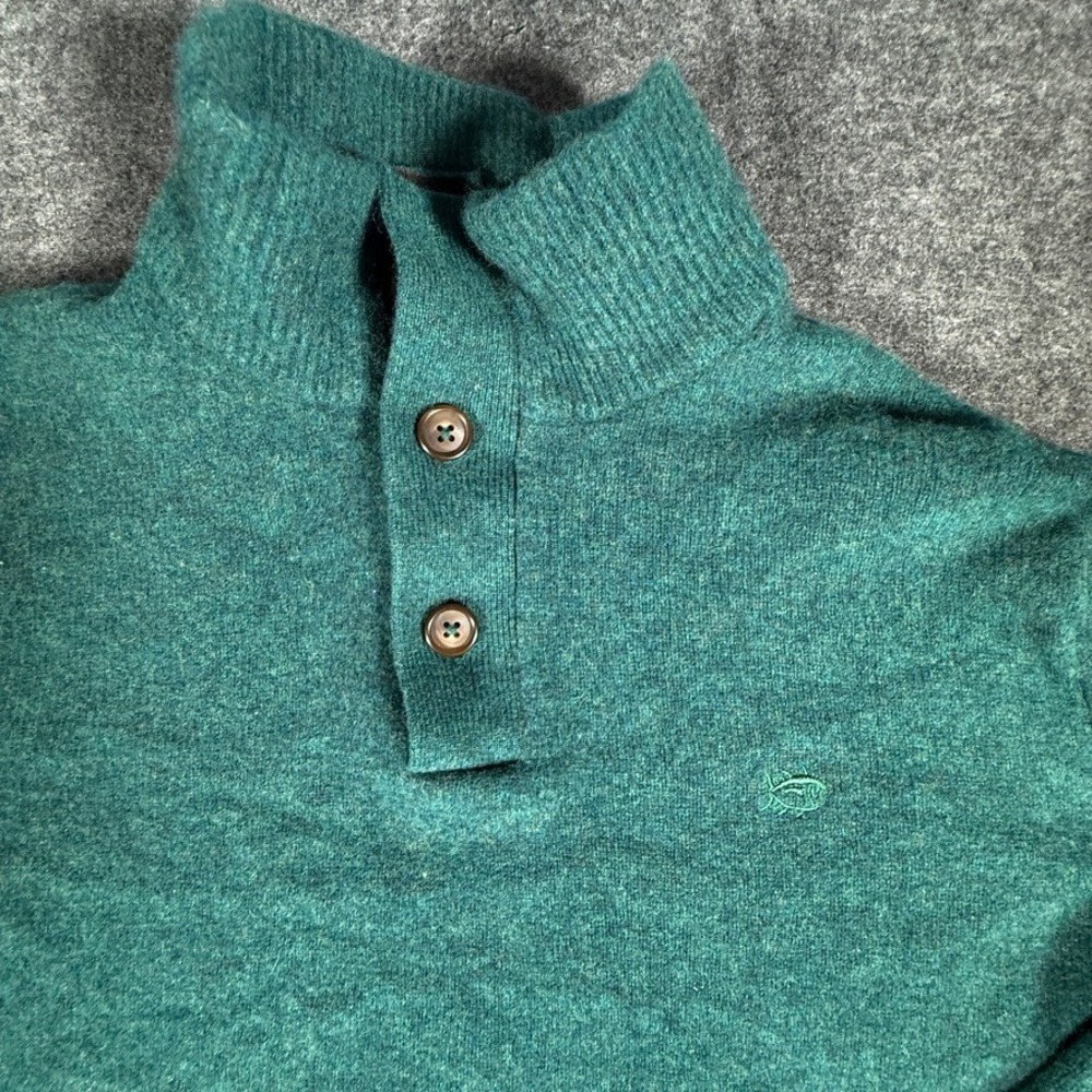 Southern Tide‎ Mens Teal Green 100% Merino Wool Mock Neck Button Sweater 14528